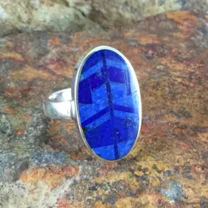 David Rosales Blue Water Fancy Inlaid Sterling Silver Ring