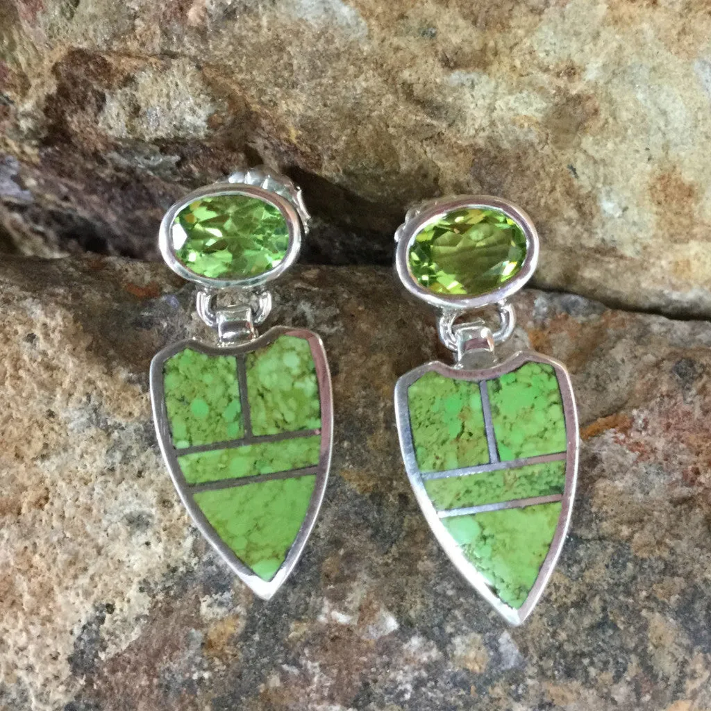 David Rosales Gaspiete Inlaid Sterling Silver Leaf Earrings w/ Peridot