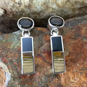 David Rosales Native Earth Inlaid Sterling Silver Earrings w/ Smoky Topaz