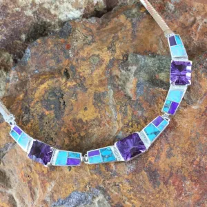 David Rosales Shalako Inlaid Sterling Silver Necklace w/ Amethyst