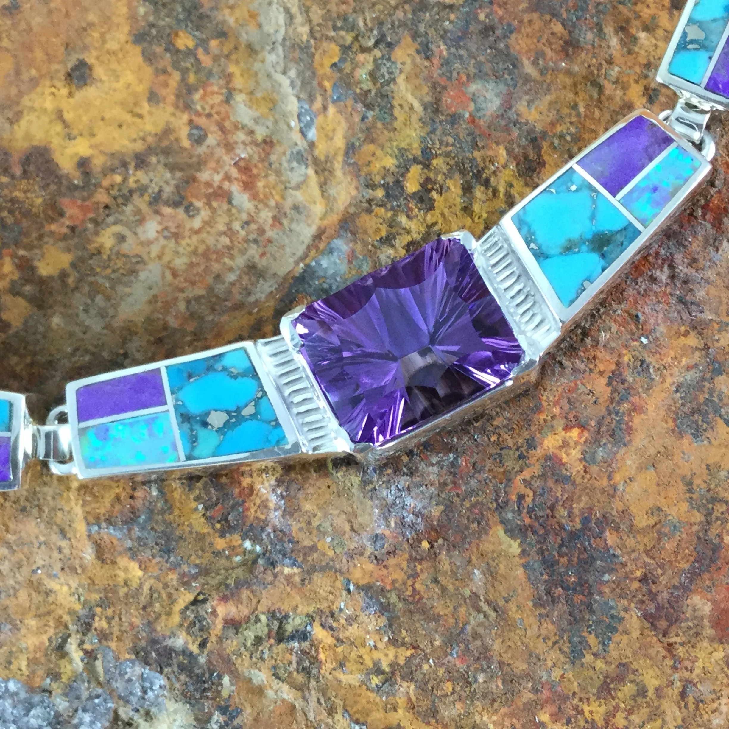 David Rosales Shalako Inlaid Sterling Silver Necklace w/ Amethyst