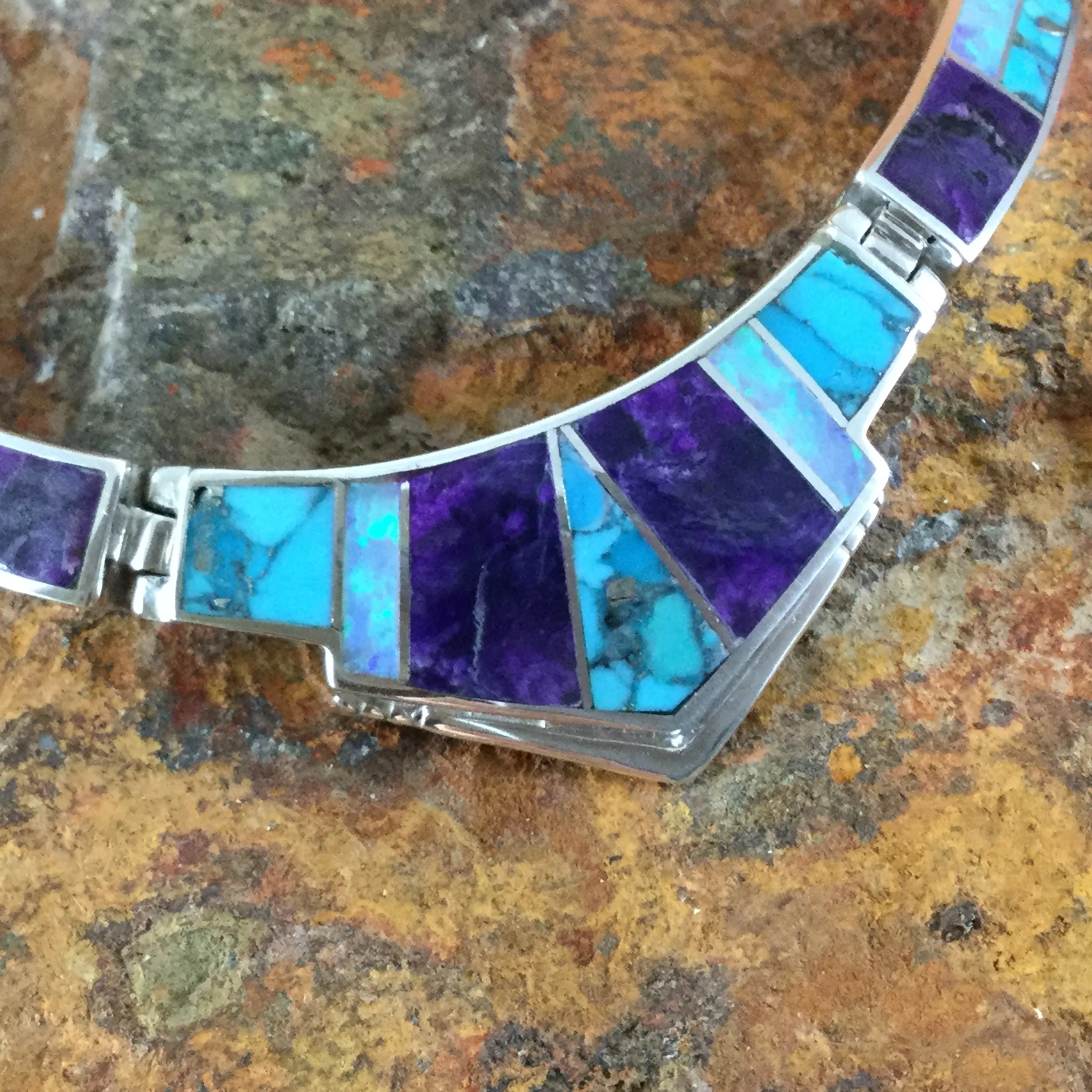David Rosales Shalako Inlaid Sterling Silver Necklace
