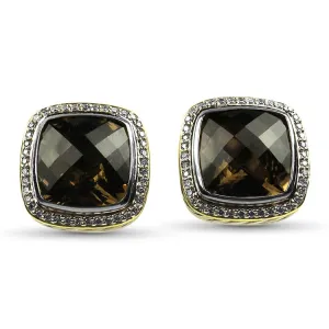 David Yurman Estate Sterling Silver and 18kt Yellow Gold Albion Smoky Quartz & Diamond Stud Earrings