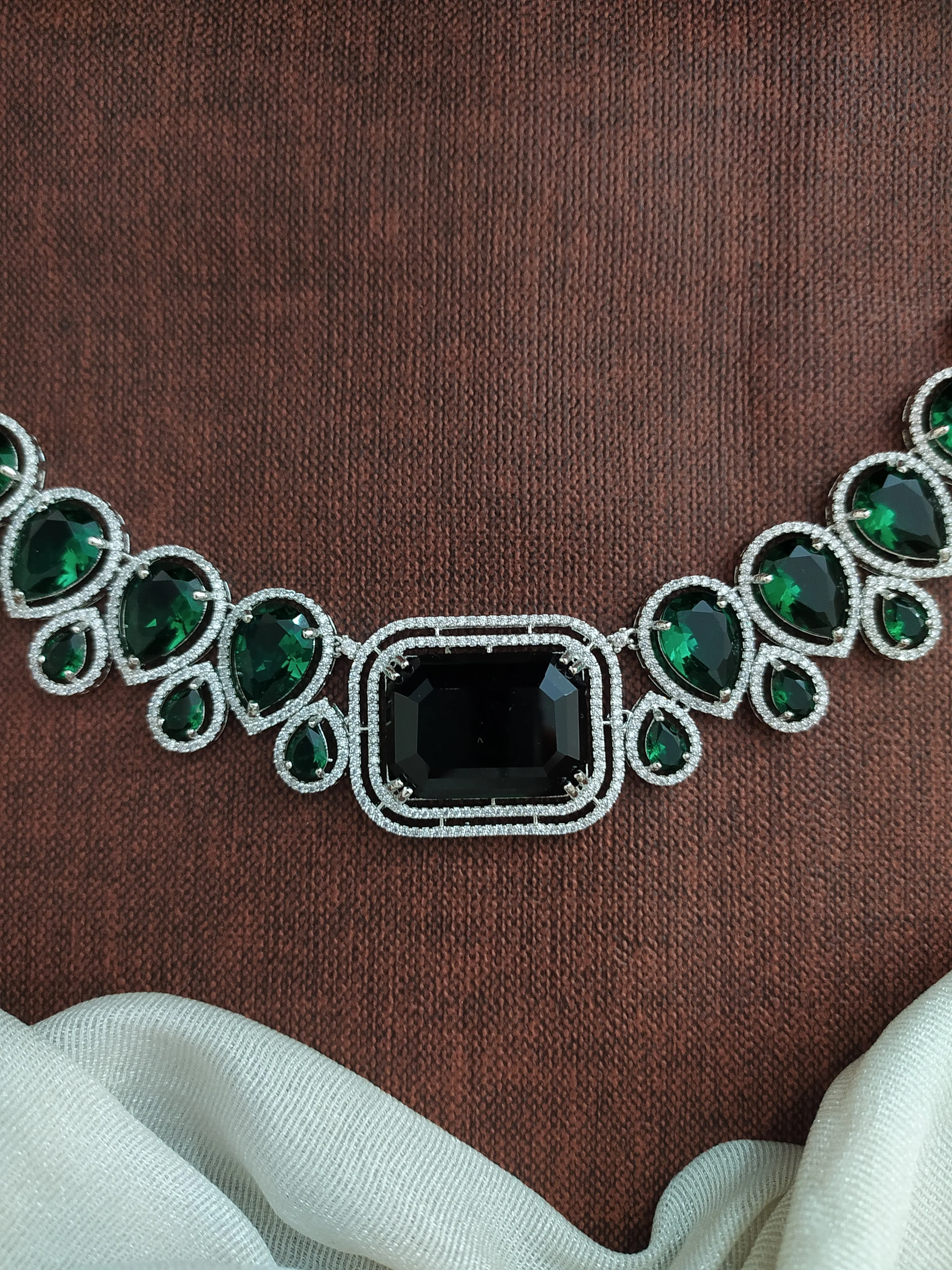 Designer American Diamond Necklace Set with Zircon Stones – Available in Green and Violet