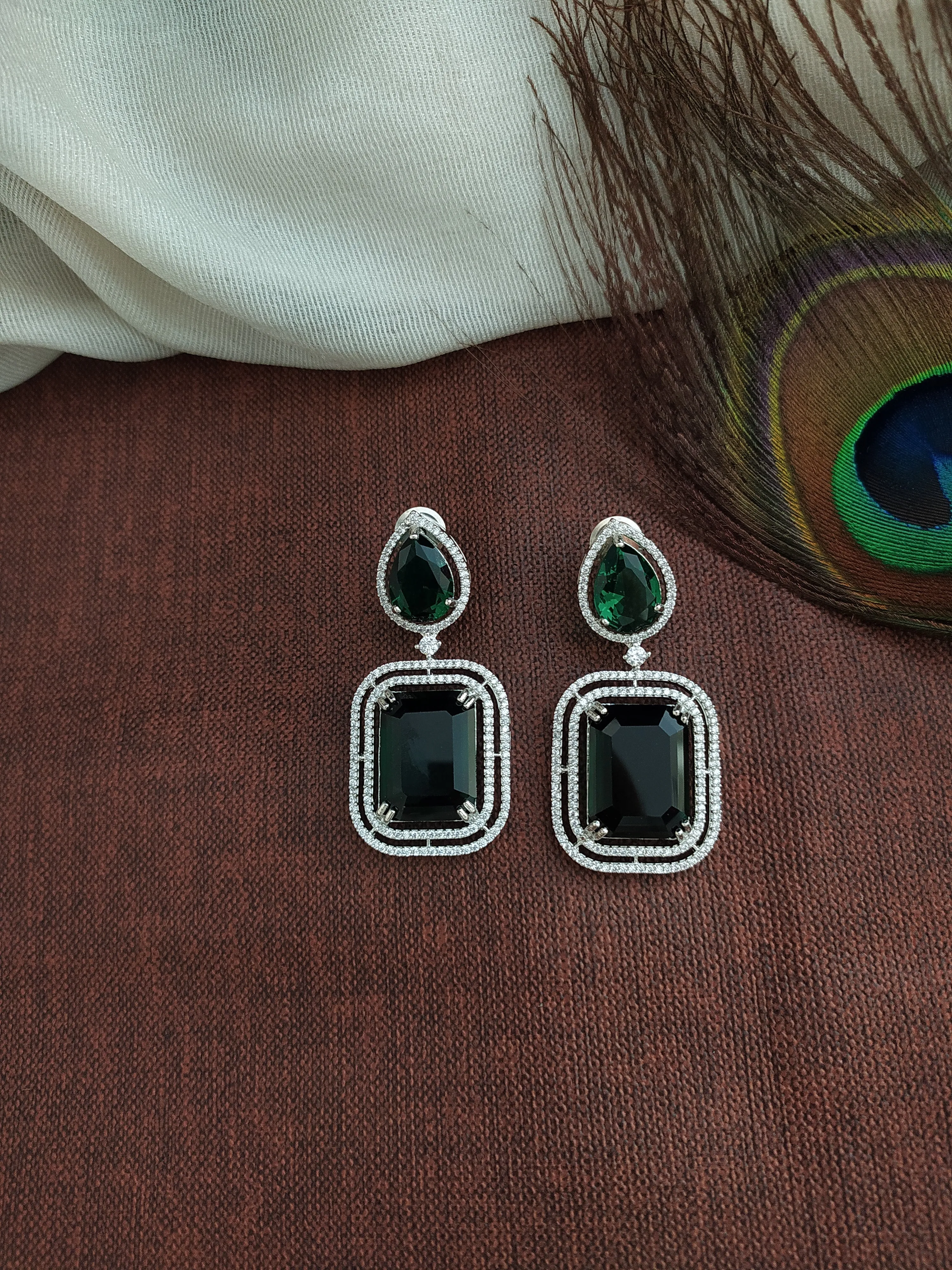 Designer American Diamond Necklace Set with Zircon Stones – Available in Green and Violet