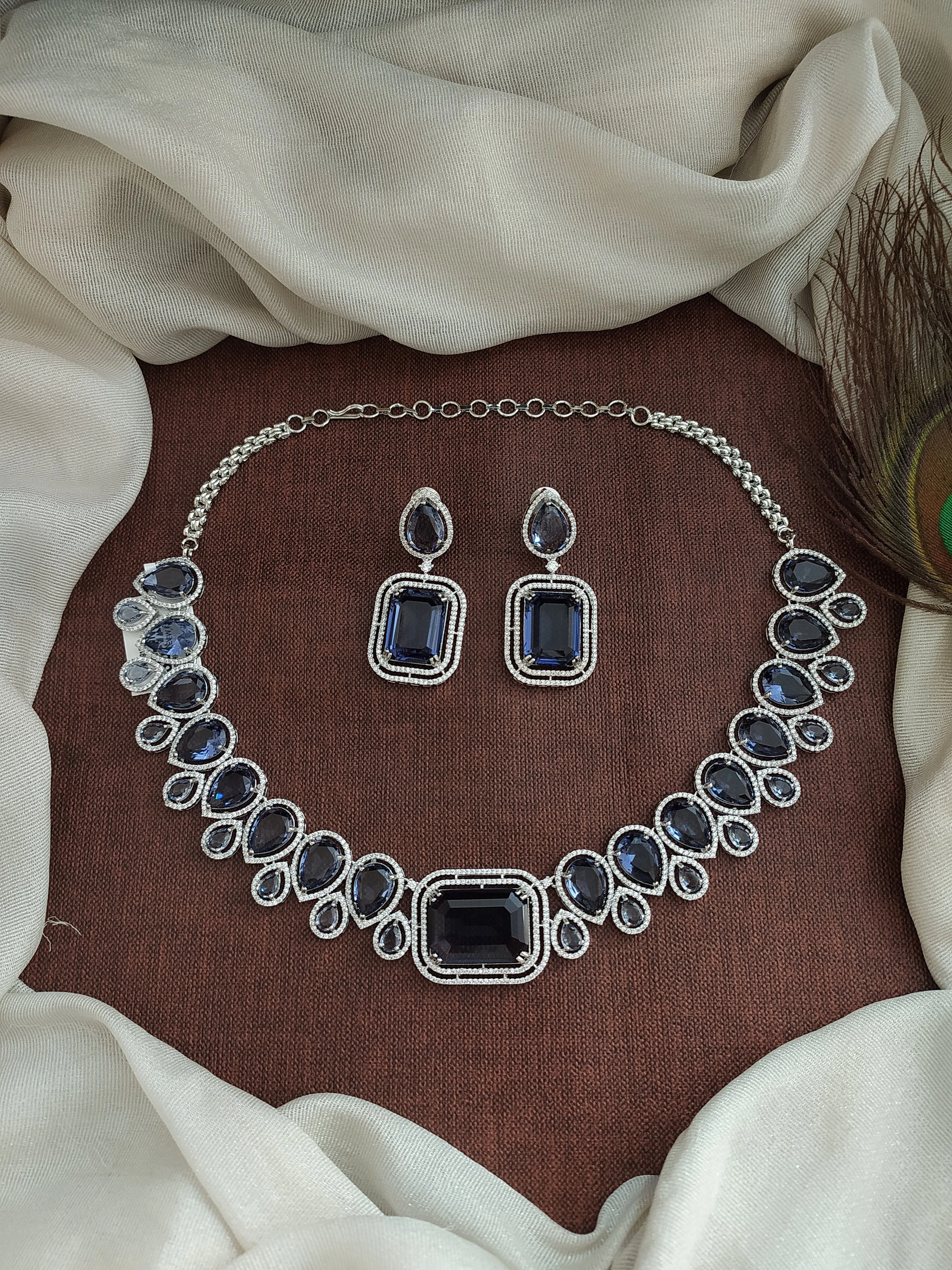 Designer American Diamond Necklace Set with Zircon Stones – Available in Green and Violet