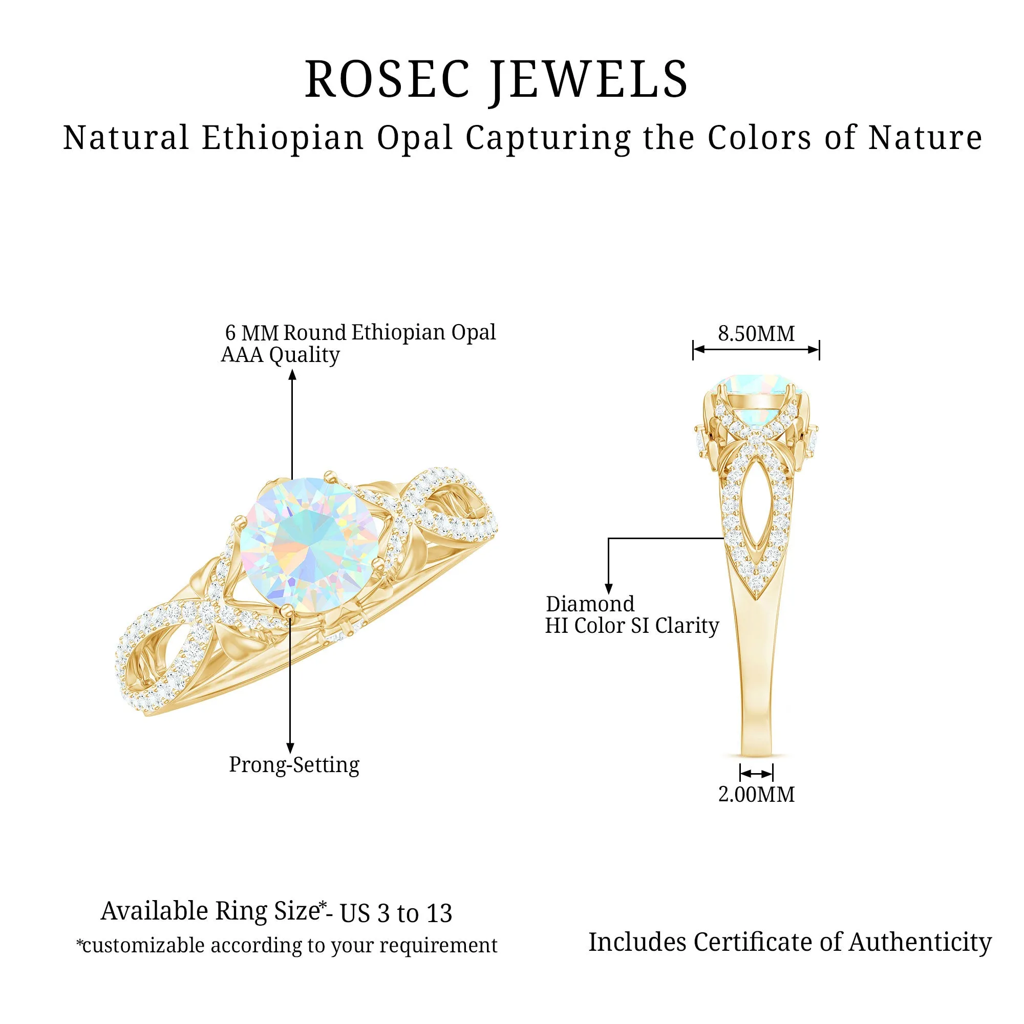 Designer Ethiopian Opal and Diamond Crossover Engagement Ring