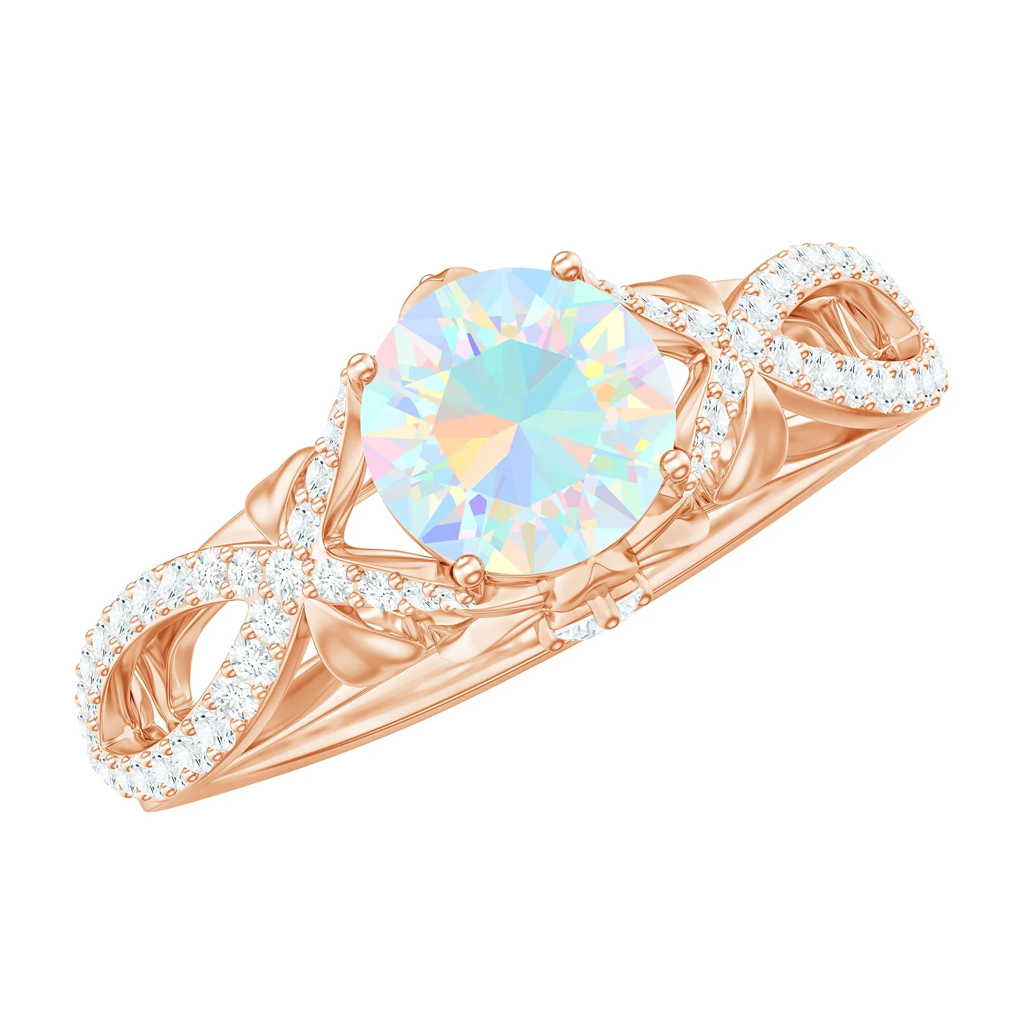 Designer Ethiopian Opal and Diamond Crossover Engagement Ring