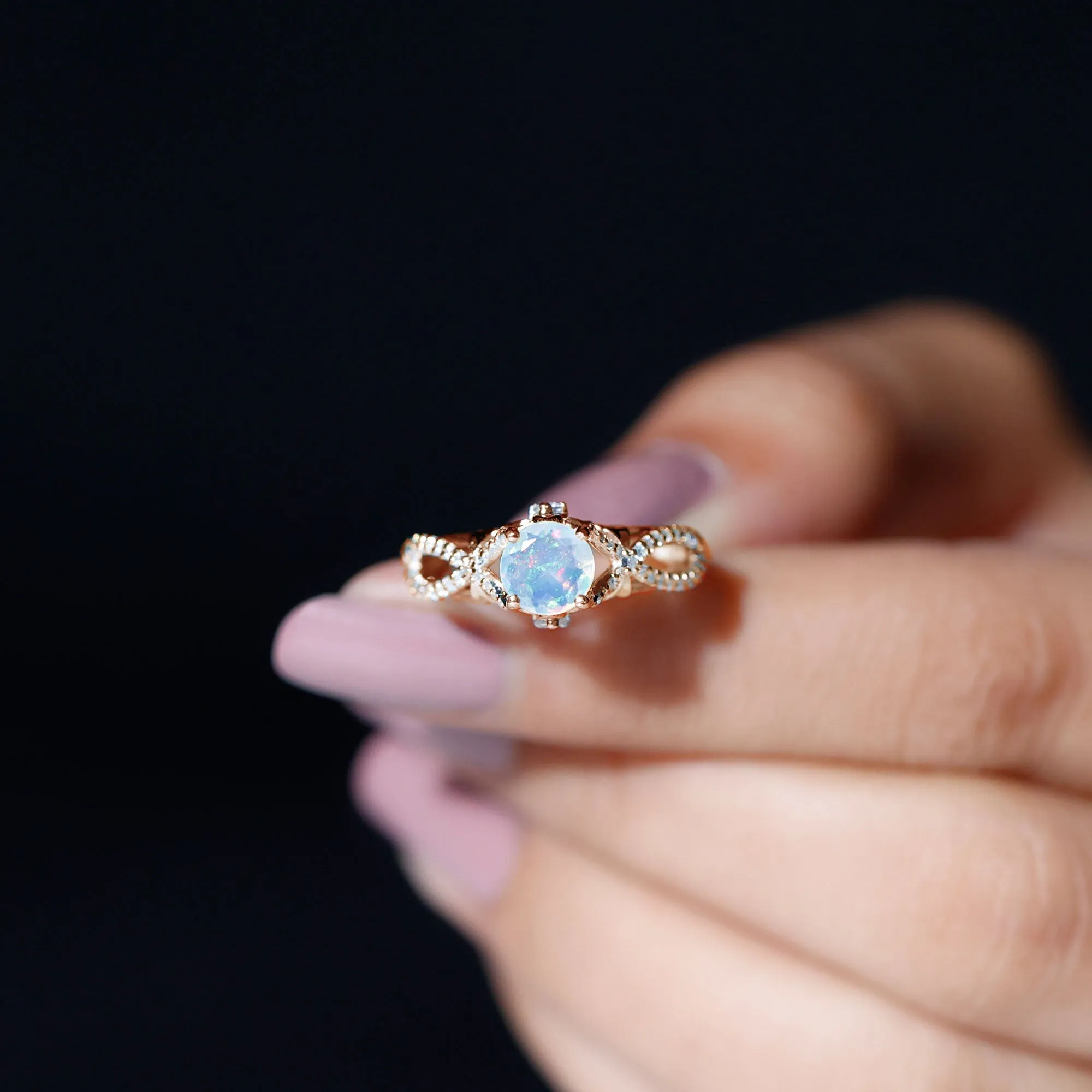 Designer Ethiopian Opal and Diamond Crossover Engagement Ring