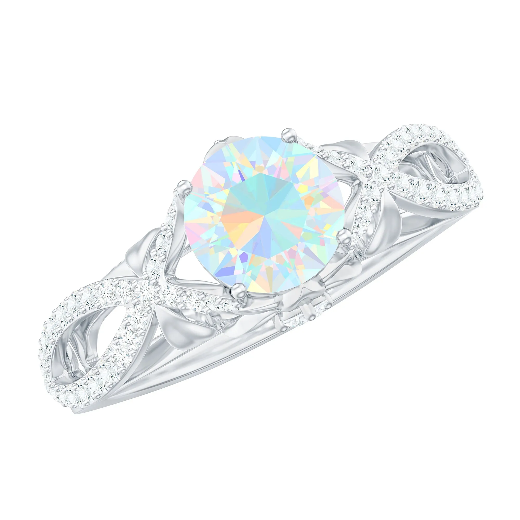 Designer Ethiopian Opal and Diamond Crossover Engagement Ring