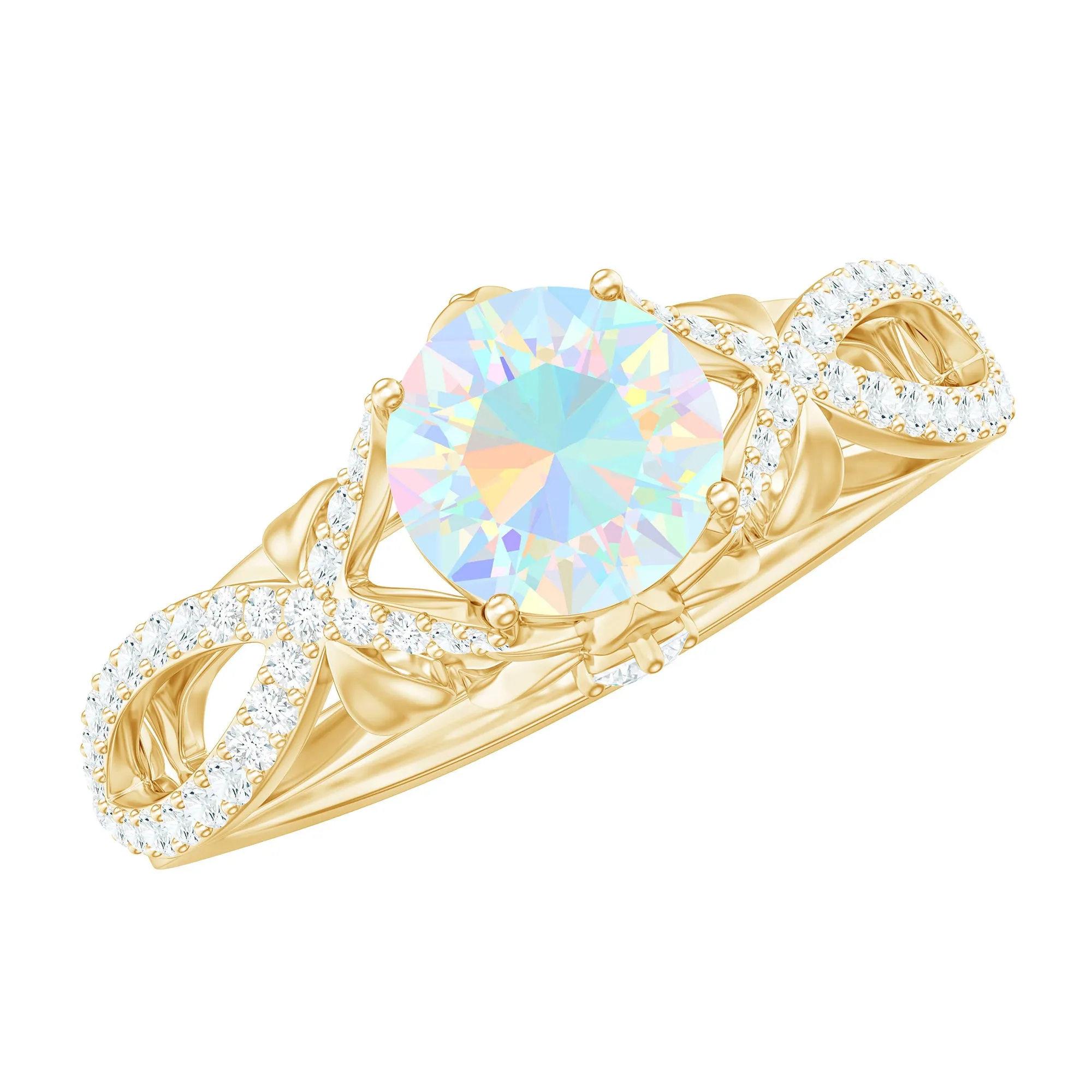 Designer Ethiopian Opal and Diamond Crossover Engagement Ring