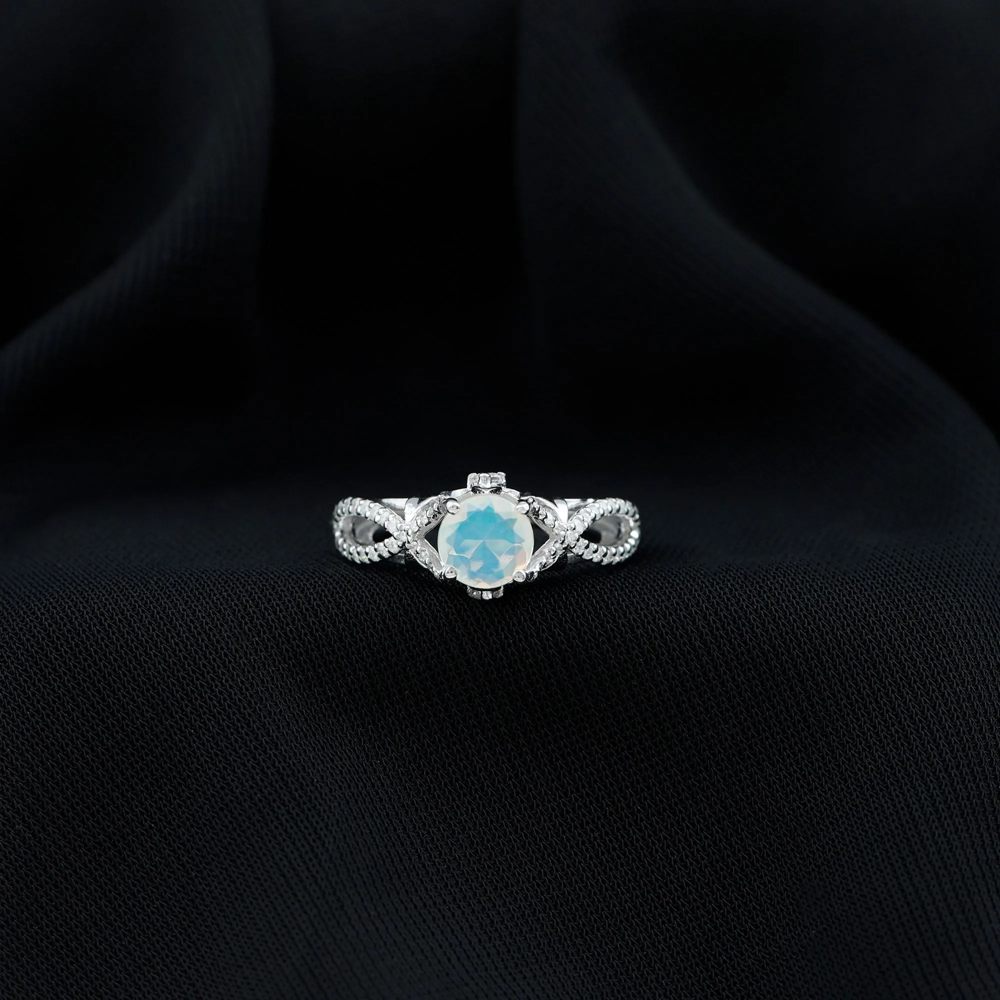 Designer Ethiopian Opal and Diamond Crossover Engagement Ring