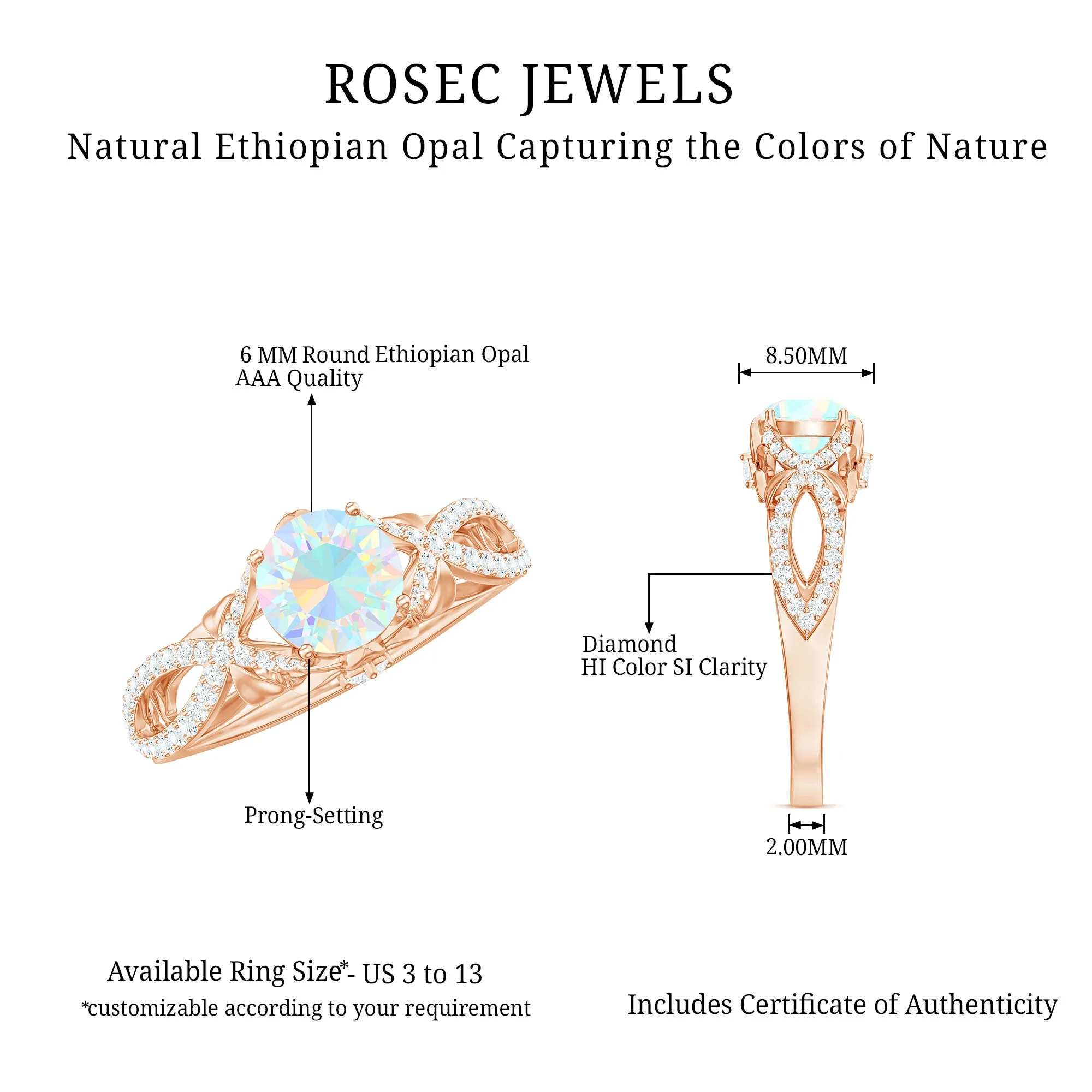 Designer Ethiopian Opal and Diamond Crossover Engagement Ring