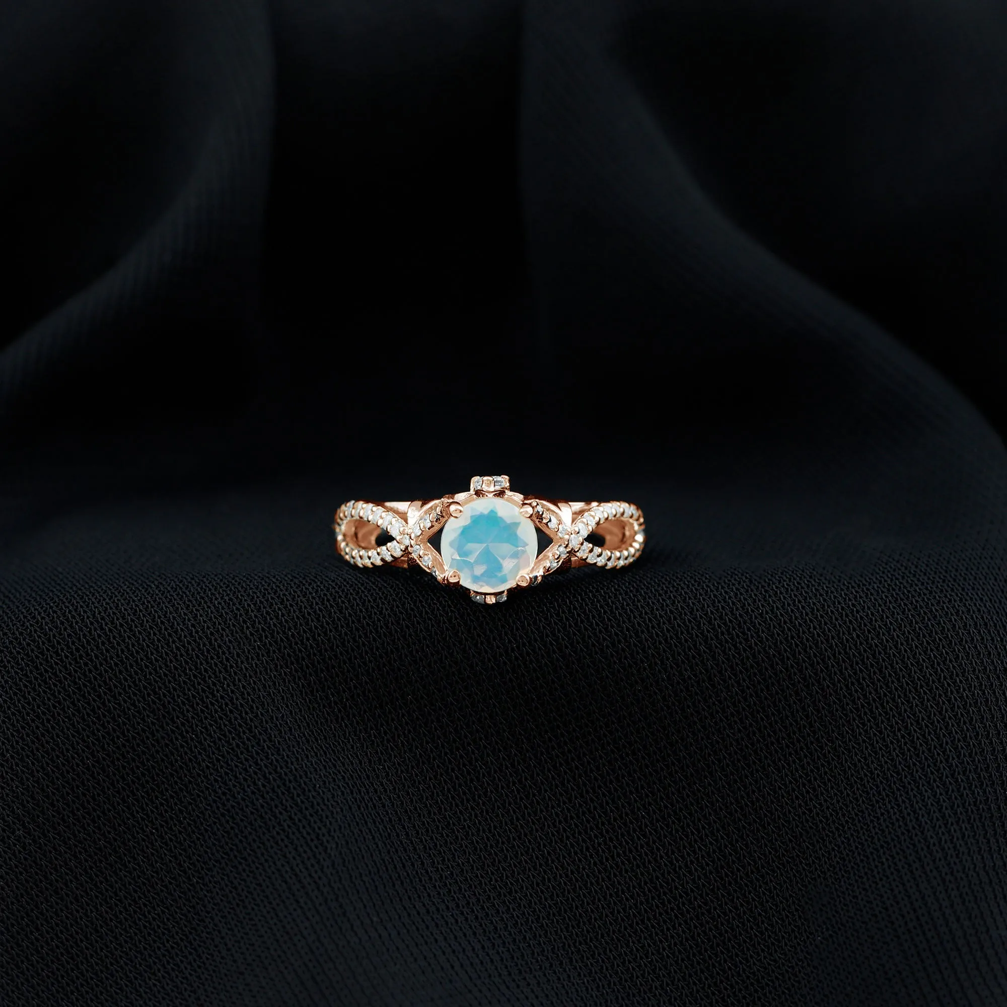 Designer Ethiopian Opal and Diamond Crossover Engagement Ring