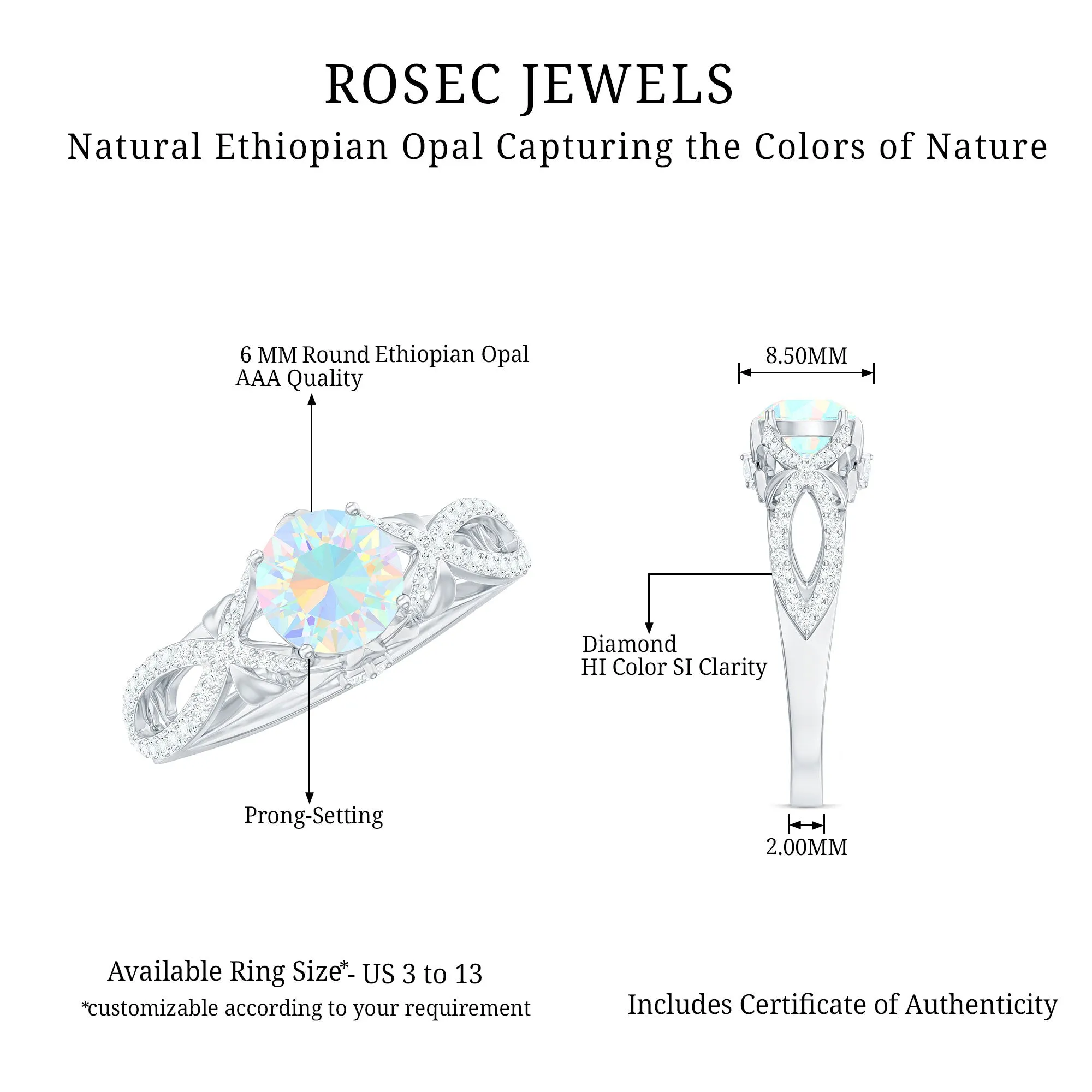 Designer Ethiopian Opal and Diamond Crossover Engagement Ring