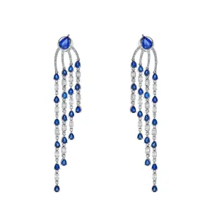 Diamond and Blue Sapphire Chandelier Earrings