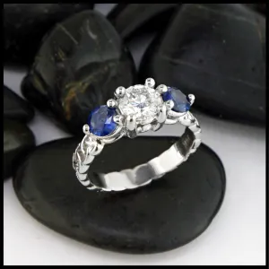 Diamond and Ceylon Sapphire Engagement Ring