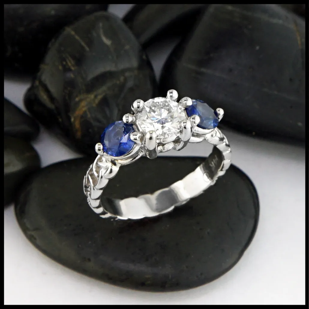 Diamond and Ceylon Sapphire Engagement Ring