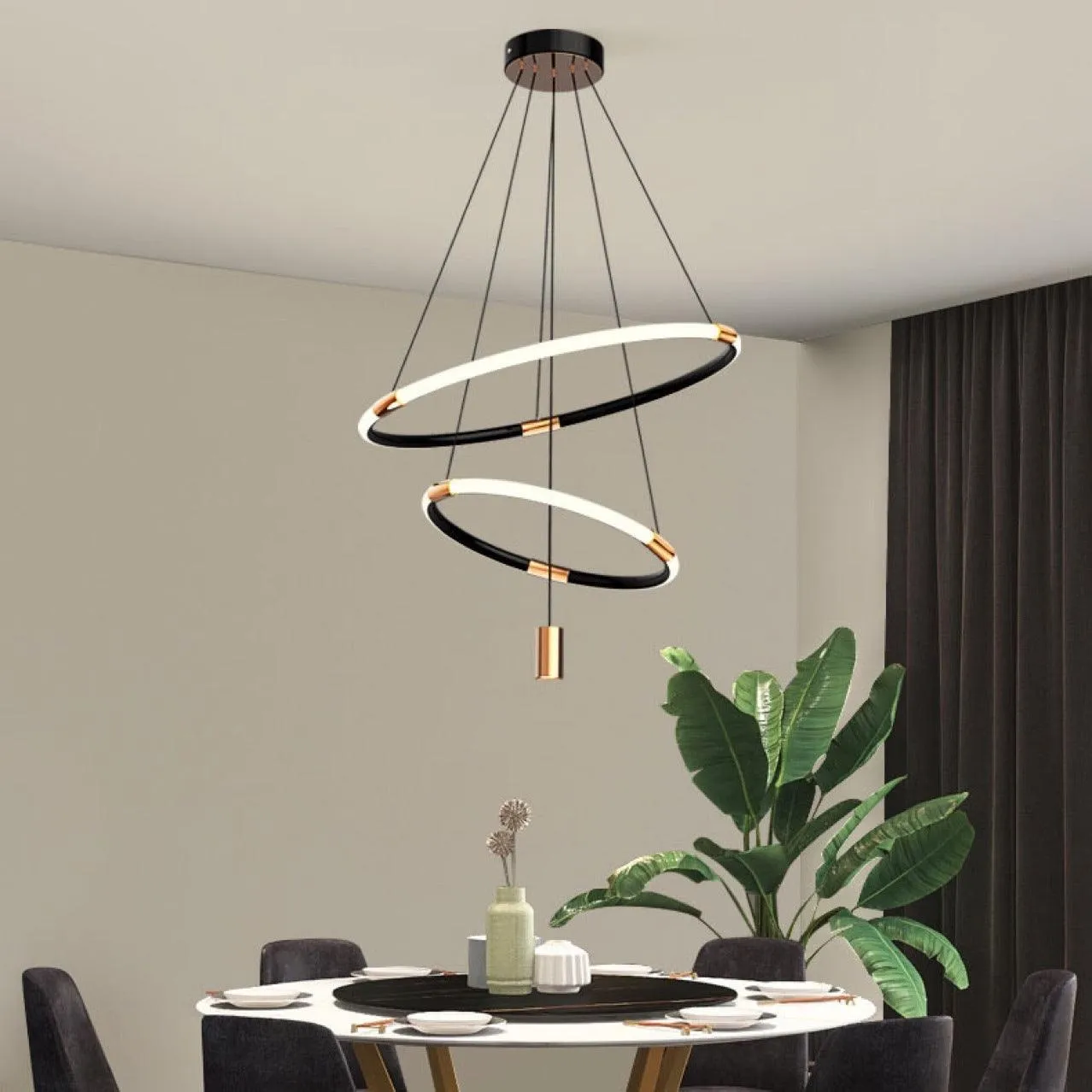 Draga Luxury Black and Gold double Ring LED Pendant Light
