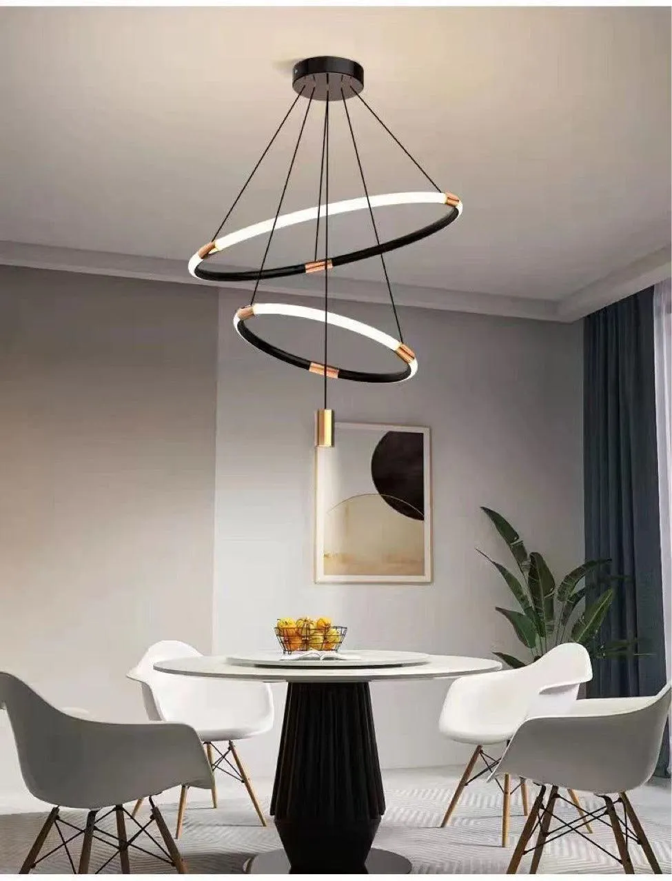Draga Luxury Black and Gold double Ring LED Pendant Light
