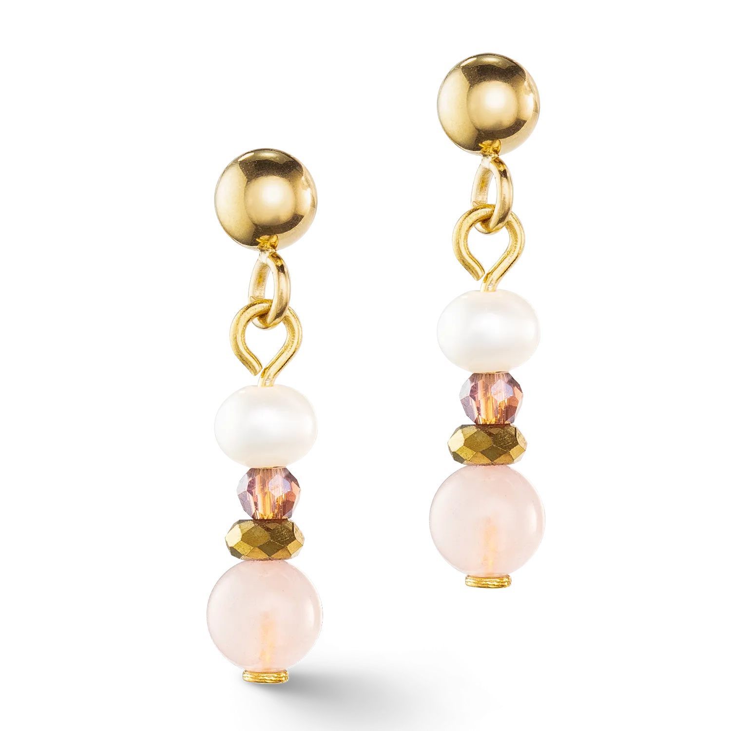 Earrings Romantic Freshwater Pearls & Rose Quartz gold