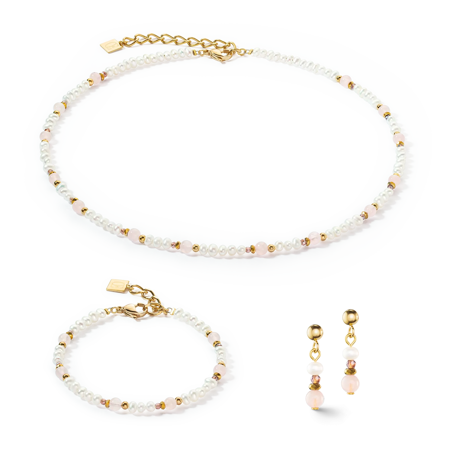 Earrings Romantic Freshwater Pearls & Rose Quartz gold