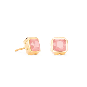 Earrings Spikes Square Rose Quartz gold-pink