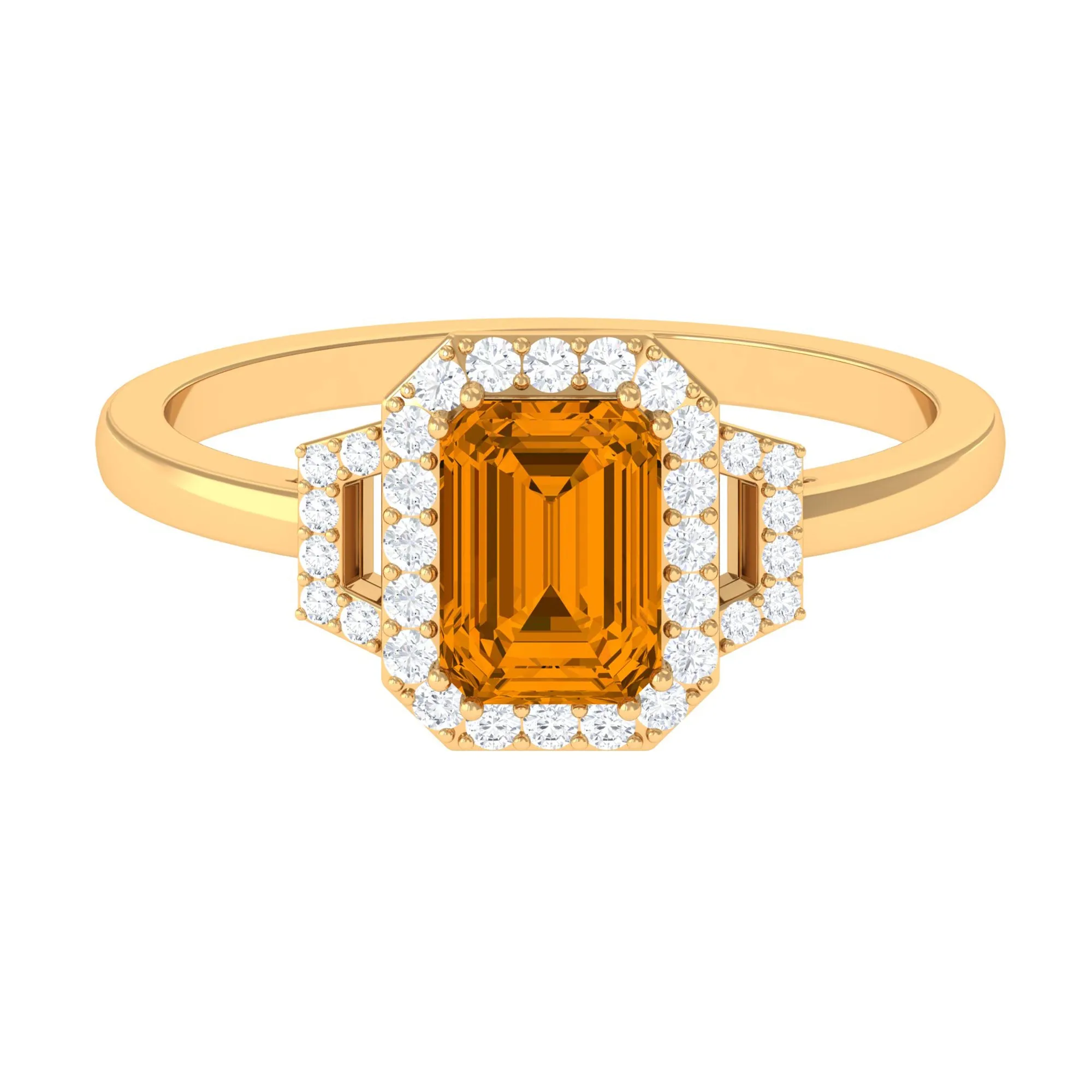 Emerald Cut Citrine and Diamond Statement Engagement Ring