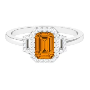 Emerald Cut Citrine and Diamond Statement Engagement Ring