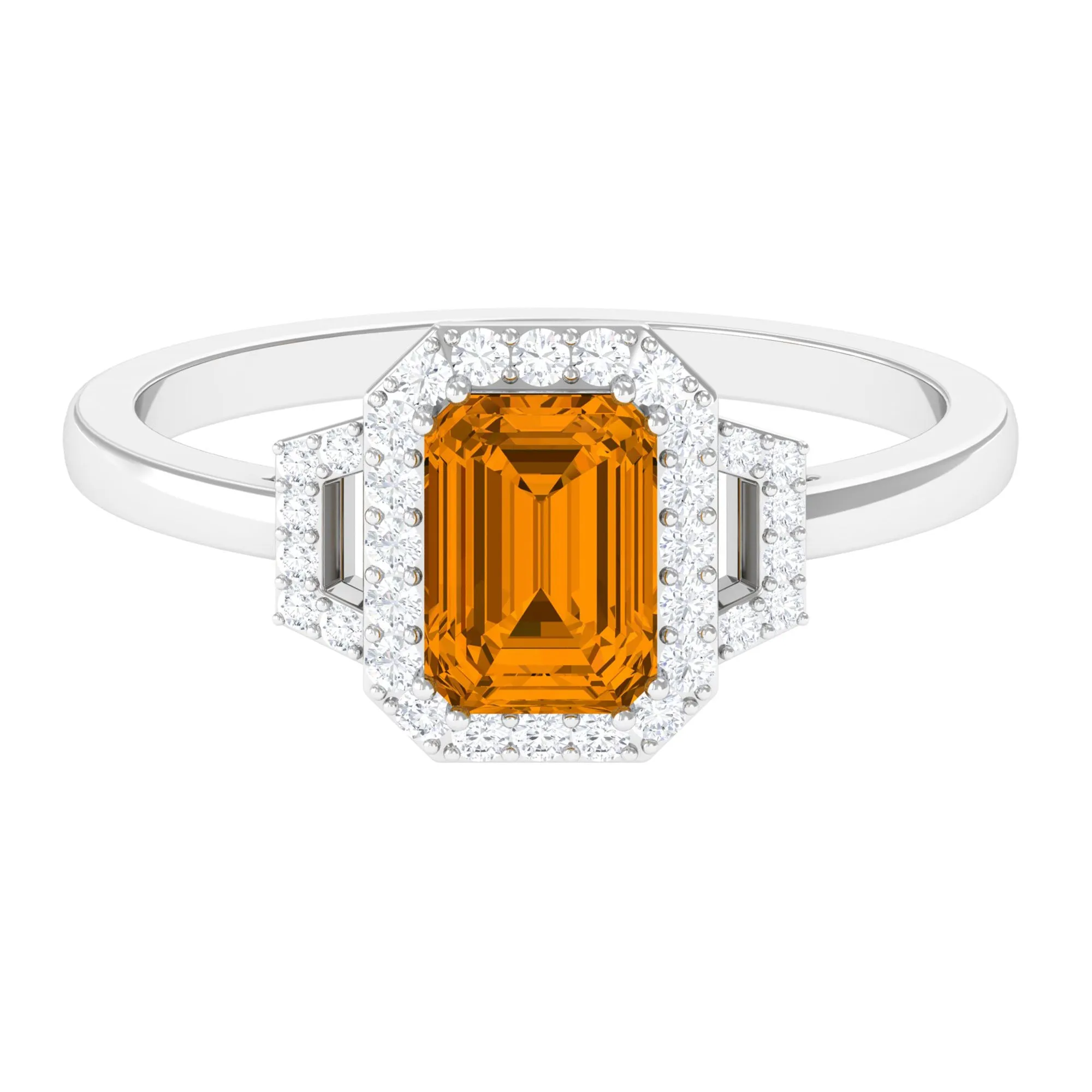 Emerald Cut Citrine and Diamond Statement Engagement Ring