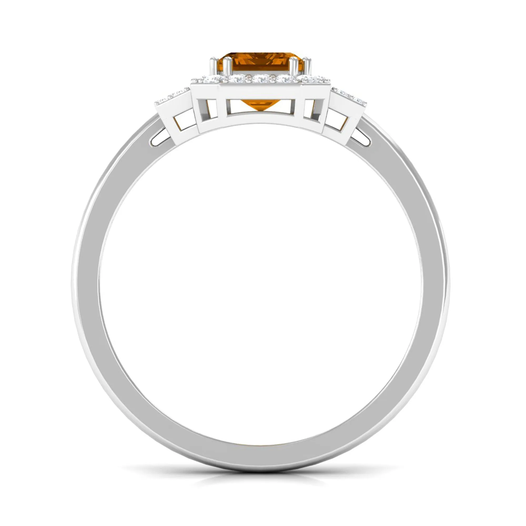 Emerald Cut Citrine and Diamond Statement Engagement Ring