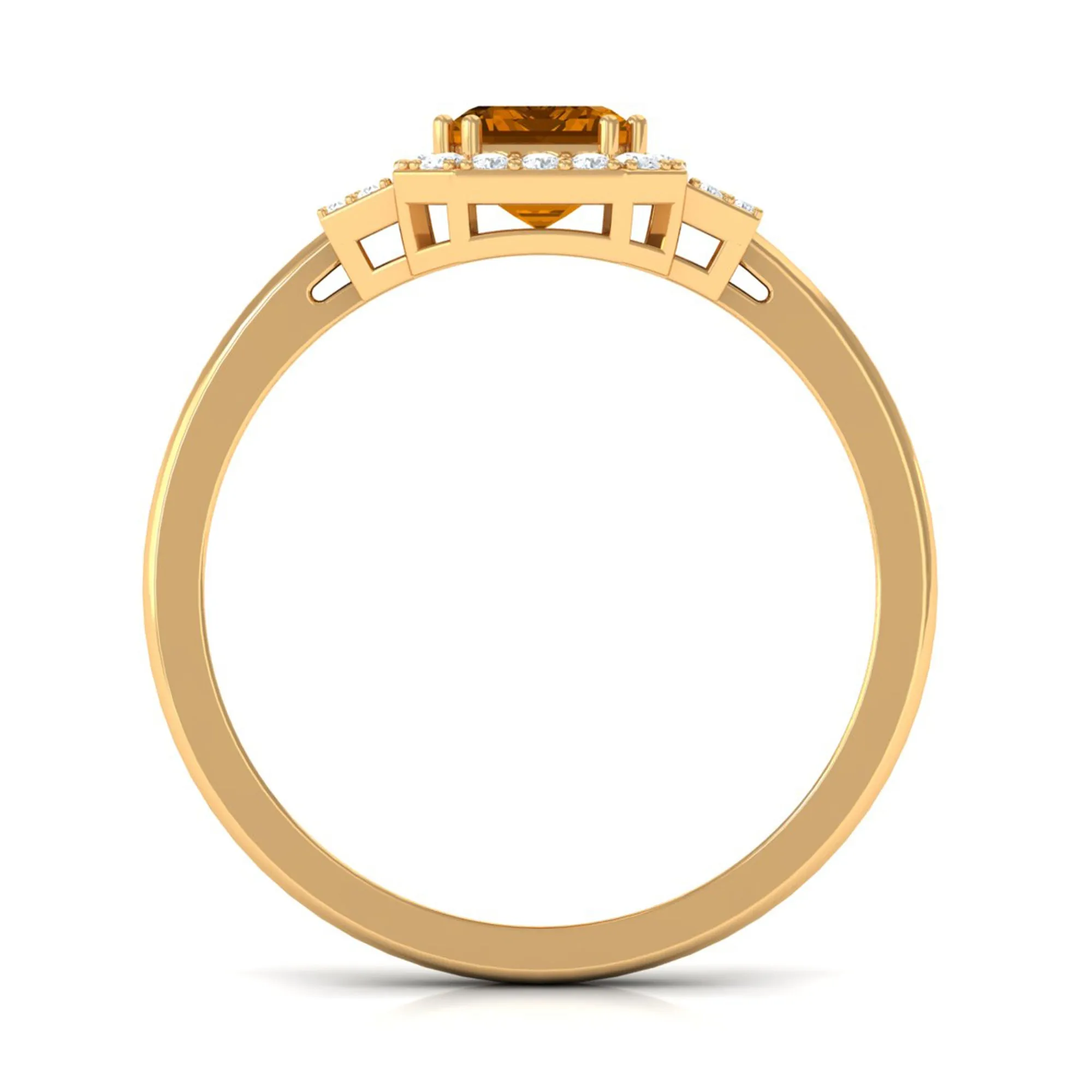 Emerald Cut Citrine and Diamond Statement Engagement Ring