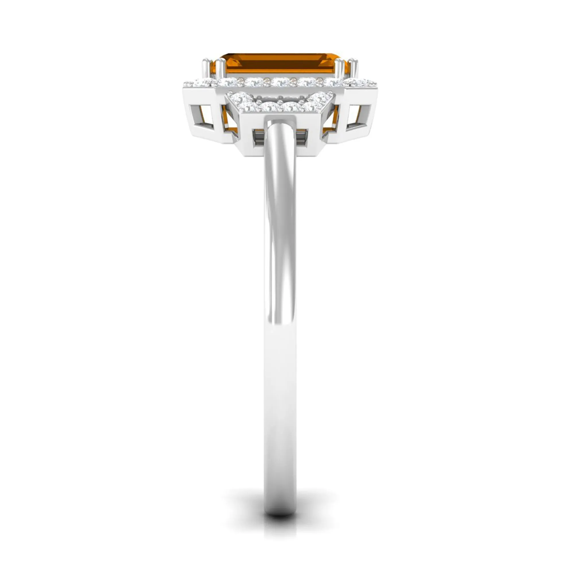 Emerald Cut Citrine and Diamond Statement Engagement Ring