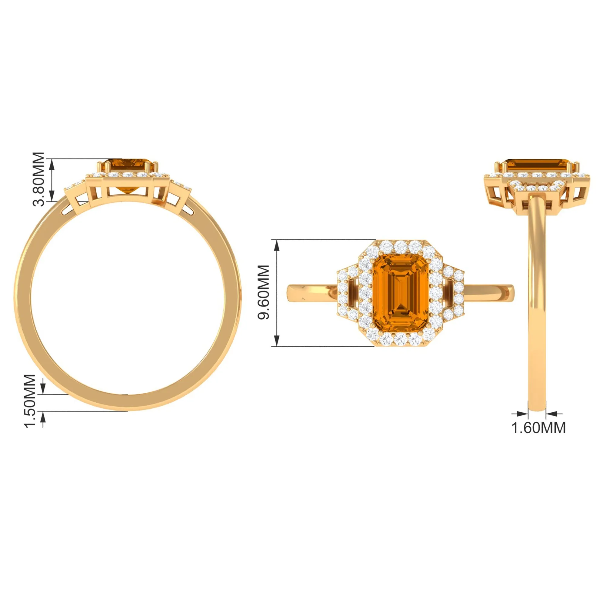 Emerald Cut Citrine and Diamond Statement Engagement Ring