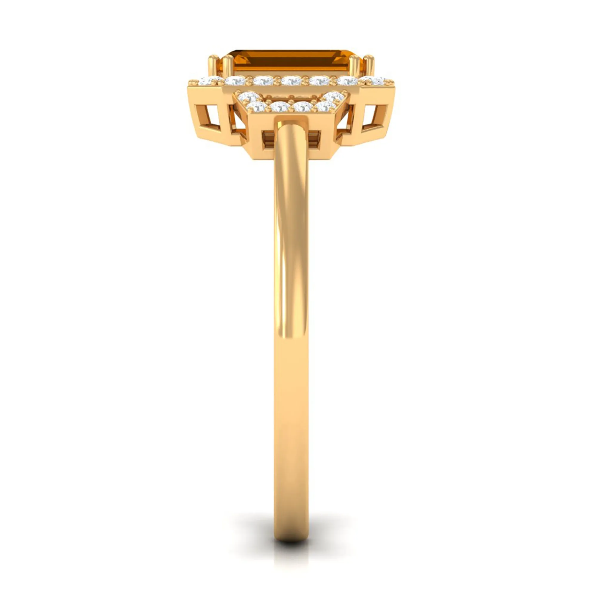 Emerald Cut Citrine and Diamond Statement Engagement Ring