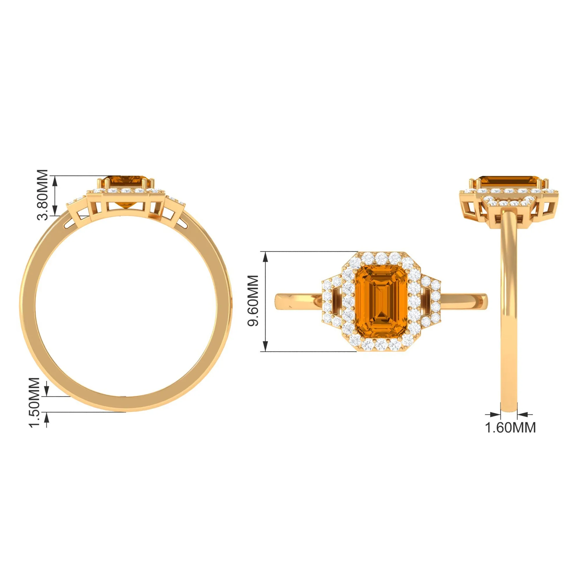 Emerald Cut Citrine and Diamond Statement Engagement Ring