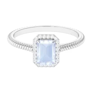 Emerald Cut Moonstone and Diamond Halo Ring
