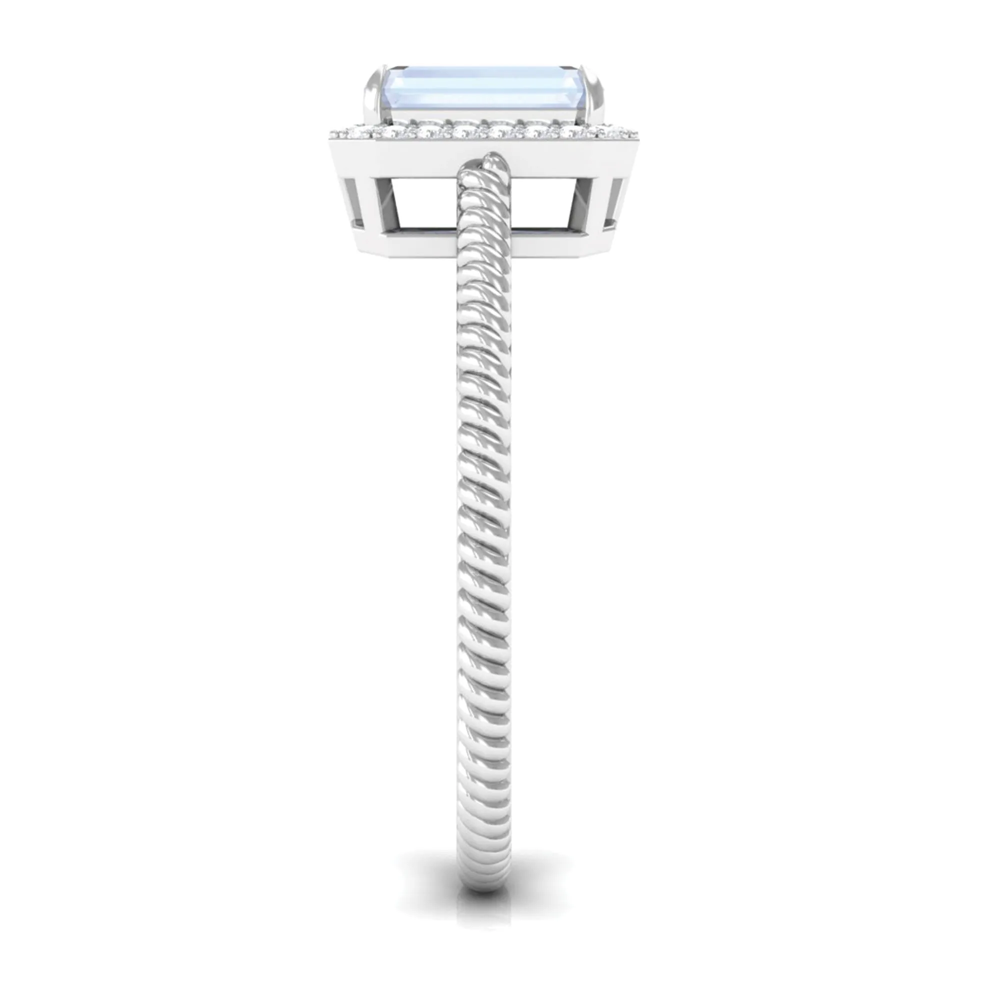 Emerald Cut Moonstone and Diamond Halo Ring
