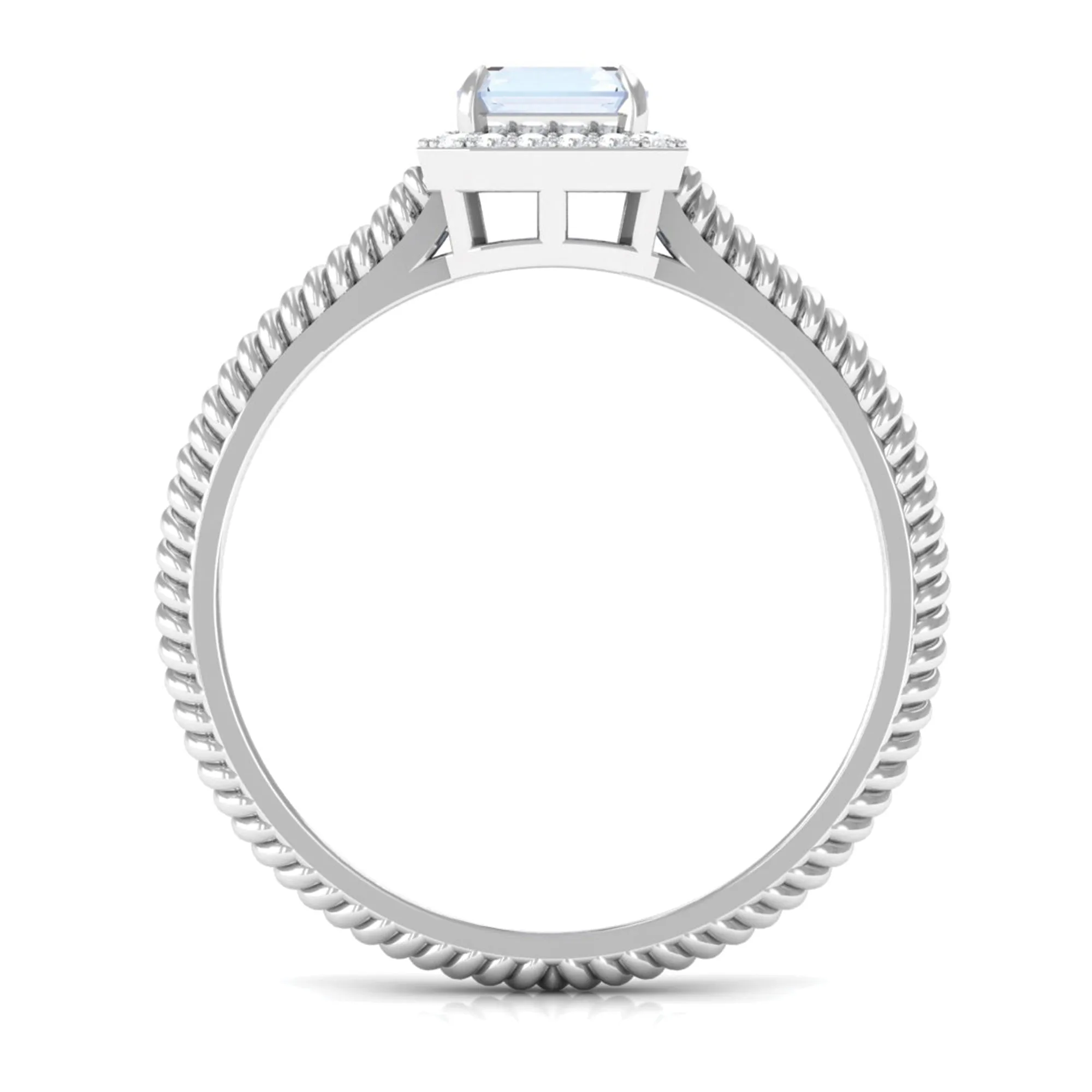 Emerald Cut Moonstone and Diamond Halo Ring