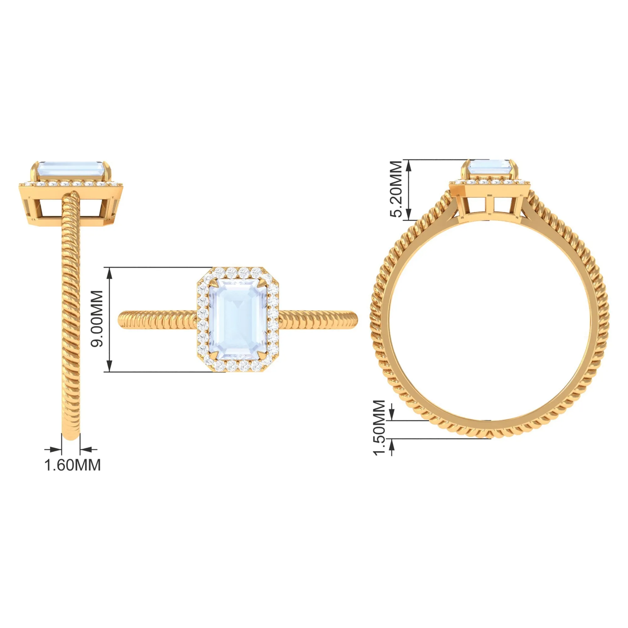 Emerald Cut Moonstone and Diamond Halo Ring
