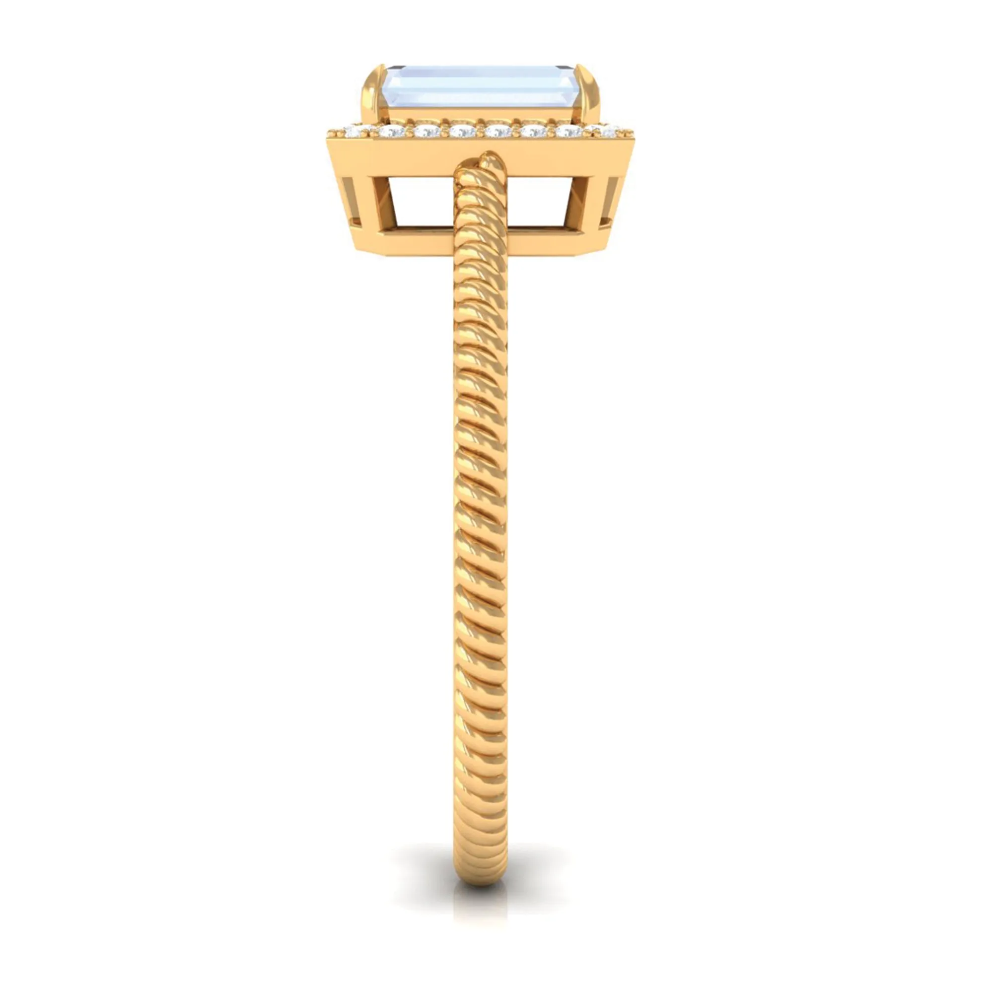 Emerald Cut Moonstone and Diamond Halo Ring