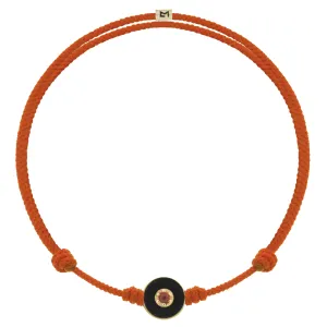 Enameled Gemstone Evil Eye Disk on Orange Cord Bracelet