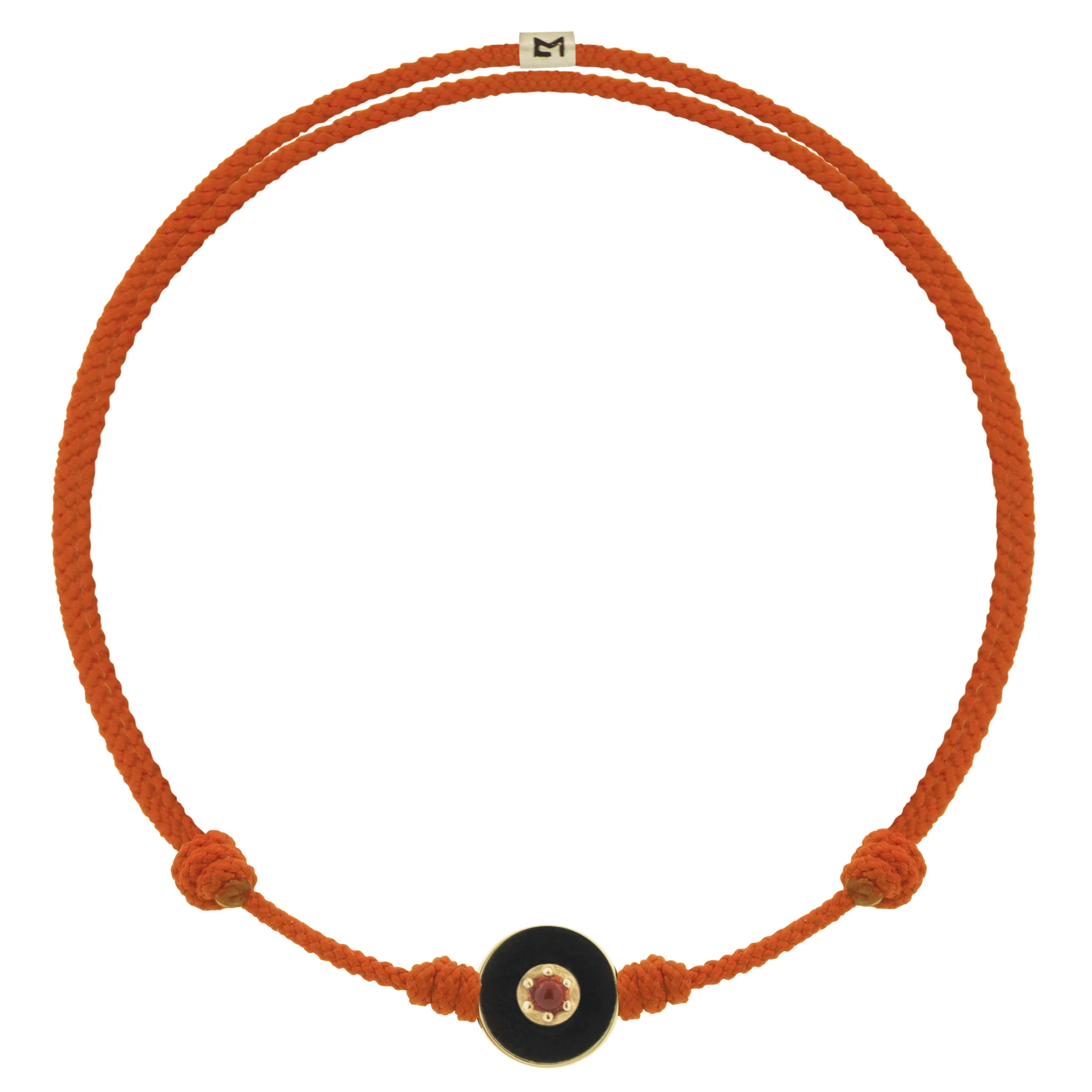 Enameled Gemstone Evil Eye Disk on Orange Cord Bracelet