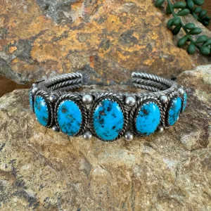 Estate Jewelry - Five-Stone Turquoise Sterling Silver Bracelet