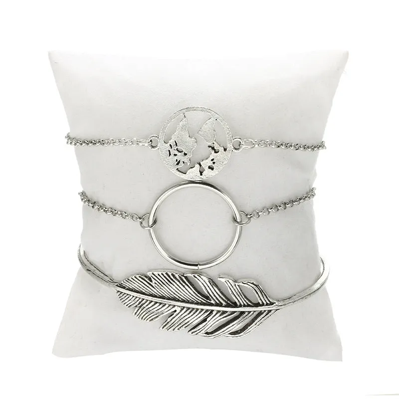 European and American cross-border jewelry New geometric smooth circle round map leaf bracelet bracelet three-piece