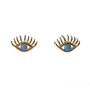 Evil Eye Opal Curled Lash Earrings