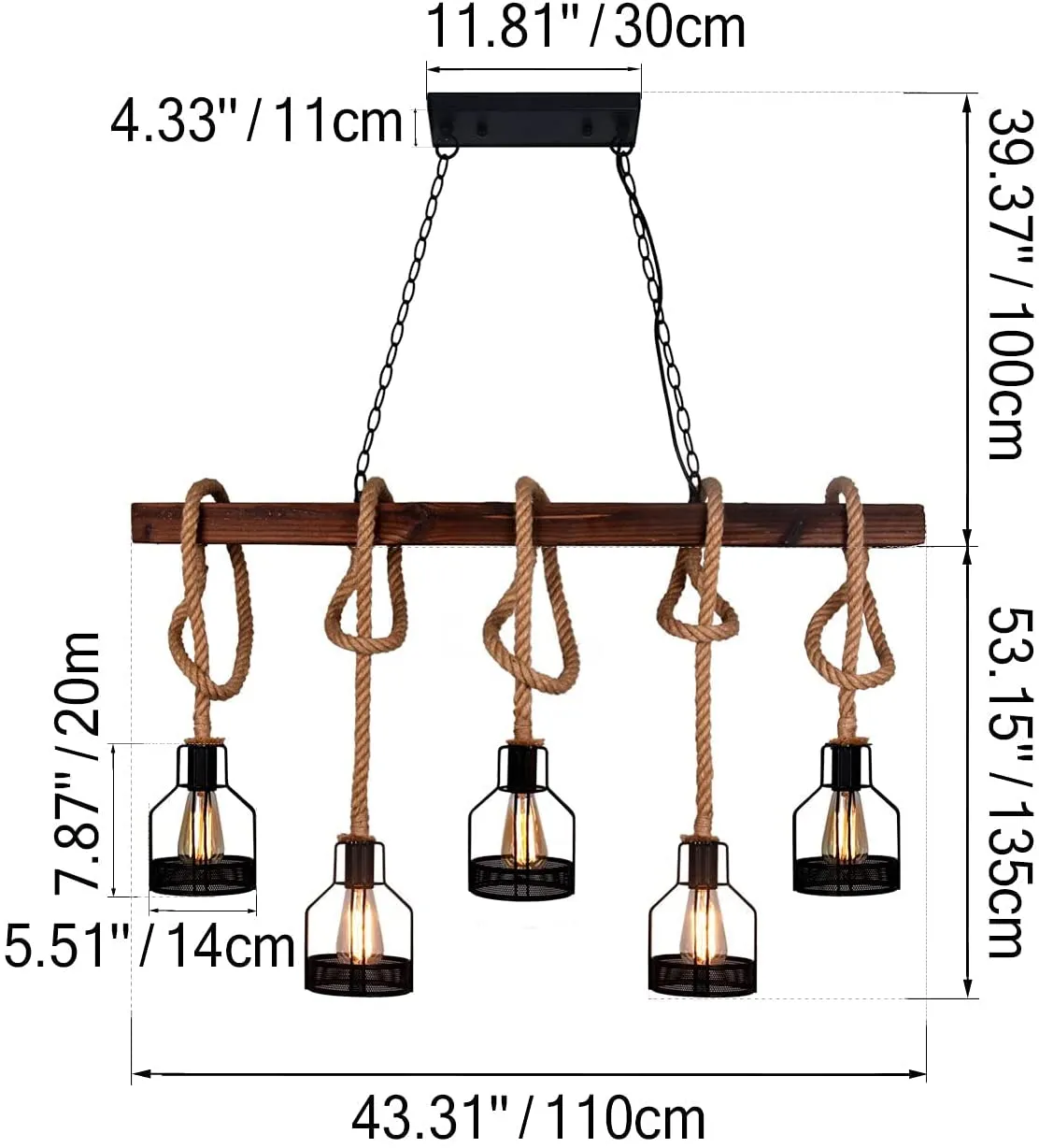 Farmhouse 5-Light Wood island pendant chandelier light