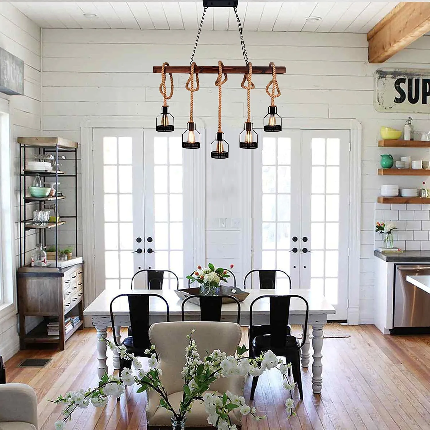 Farmhouse 5-Light Wood island pendant chandelier light