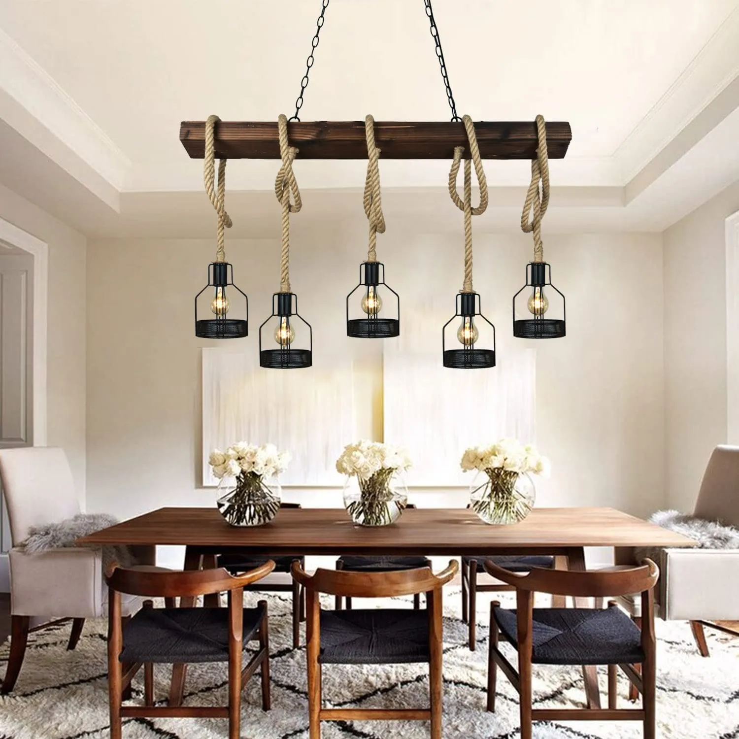 Farmhouse 5-Light Wood island pendant chandelier light