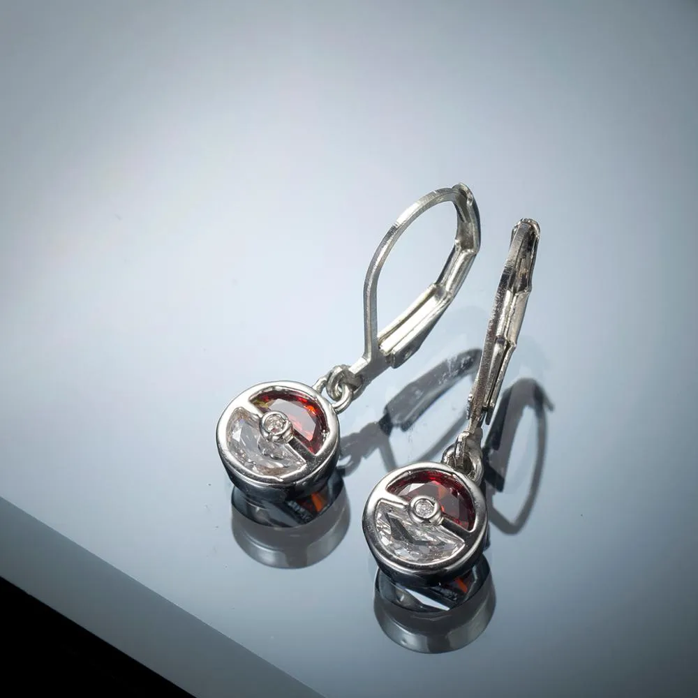 Fashion Jewelry Red Round Drop Earrings for Women with Zircon in Silver Color